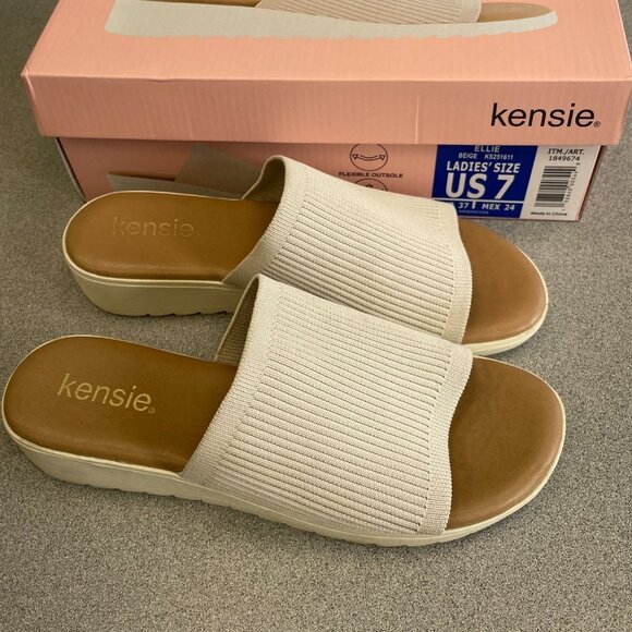 Kensie Ellie Beige Slide Sandals Women's 7 Knit Platform Slip On - Picture 1 of 5